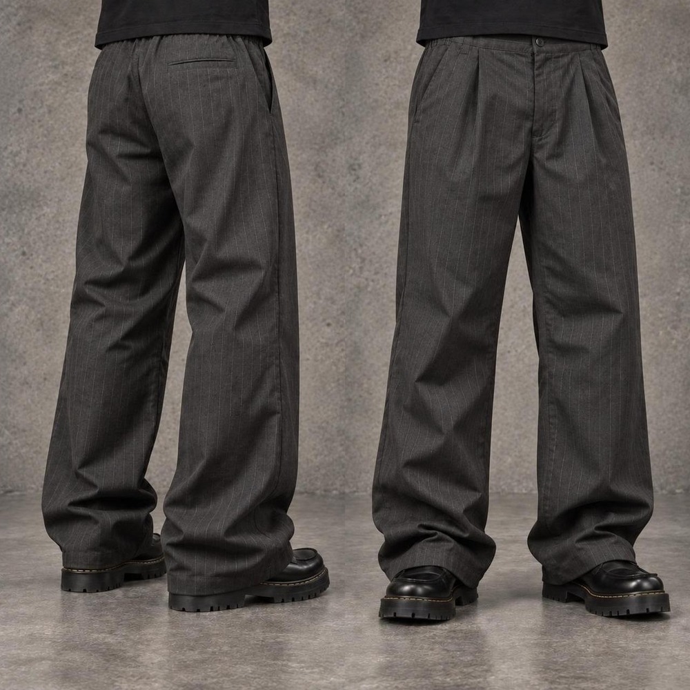 34x32 Gray Pinstripe Pleated Baggy Wide Leg Dress Pants Y2K